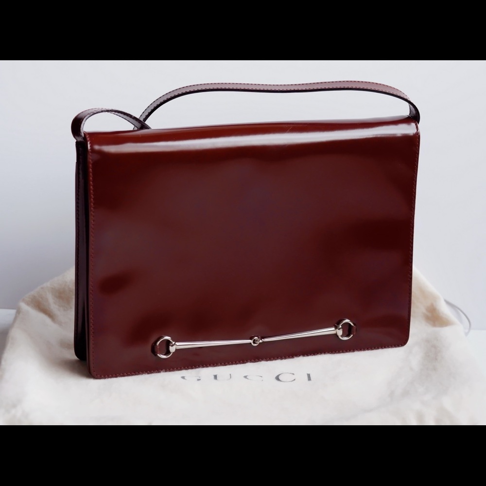Vintage 1990’s Genuine Gucci Rare Oxblood Patent Leather Horsebit Purse